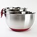 HUJI 3 Piece Stainless Steel Mixing Bowls set with Pouring Spouts & Non-Slip Silicon Base and Handles For Baking Mixing Kitchen Tools (Red )