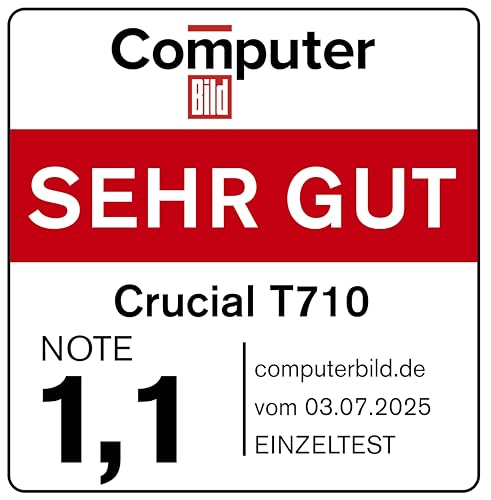 Crucial T710 SSD 4TB M.2 NVMe PCIe 5.0 x4 Gen5, bis zu 14.500 MB/s Lesen, 13.800 MB/s Schreiben, für Laptop und Desktop PC, TLC NAND, Interne Festplatte - CT4000T710SSD8-01 7