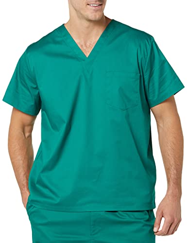 AMAZON ESSENTIALS MEN’S V-NECK SCRUB TOP WITH POCKETS, TEAL BLUE, SMALL