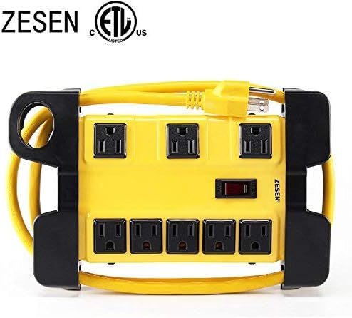 ZESEN 8 Outlet Heavy Duty Metal Workshop Surge Protector Power Strip with Cord Management, 4-Foot Cord, ETL Listed