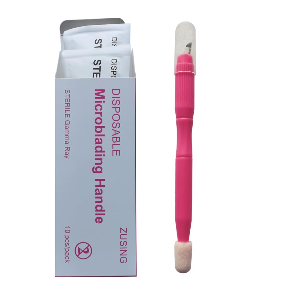 ZUSING Very Sharp Disposable Microblading Pens 12 Pins And Pigment Brush Microblading Pen Disposable 10 pcs/pack (Pink)
