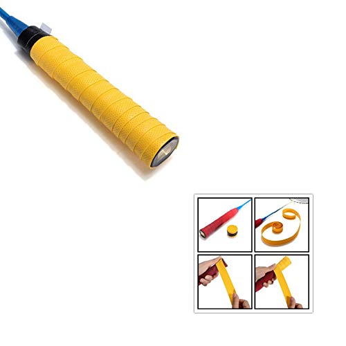 Badminton Racket Grip Tapes Light Durable Racket Grip Band Anti-Slip Sweat Uptake Racket Grip Tapes for Adults Children Yellow - Thumbnail 3