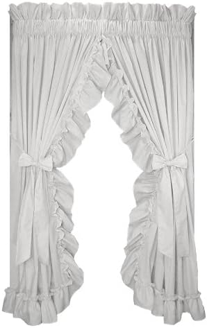 Stephanie Country Ruffle Priscilla Curtains Pair 86-Inch-by-45-Inch - 3 Inch Rod Pocket, White