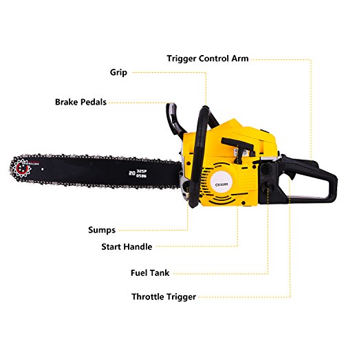 Voluker 20" 52CC 2 Strokes 3.0HP Gas Powered ChainSaw 2 Stroke Petrol Chain Saw for Cutting Wood with Tool Kit (52CC-Y)