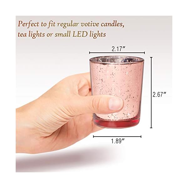 Volens Rose Gold Votive Candle Holders Set of 12, Mercury Glass Tealight Candle Holder Bulk for
