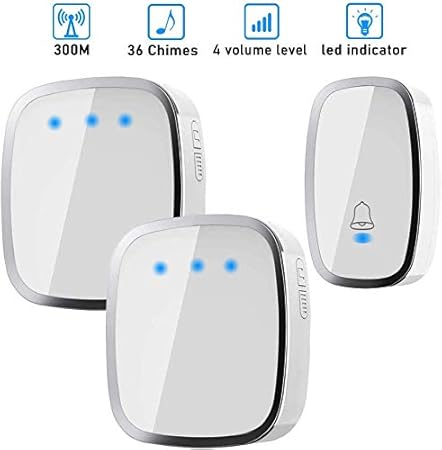 Timbre Inalámbrico Satisure - Kit 2 Emisores + 2 Receptores, Alcance 400m, Impermeable, Blanco