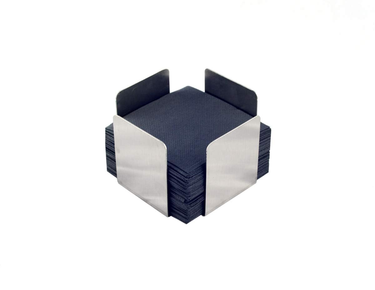 Hostelnovo - Stainless Steel Napkin Holder Ideal for Cocktail Napkins - 11 x 11 x 7 cm - Includes 50 Black Micro Dot Napkins.