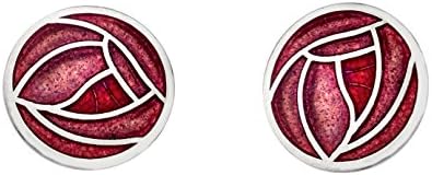 Silver Tone Red Enamel Mackintosh Style Rose Stud Earrings