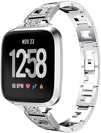 NOGOQU Stainless Steel Crystal Wrist Strap Watch Band Replacement For Fitbit Versa Lite