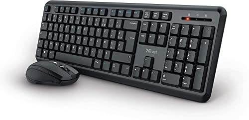 Trust Ymo Pack Clavier et Souris sans Fil - AZERTY Français, Résistant aux Éclaboussures, Set Silencieux, Récepteur USB Unique, 13 Touches de Raccourcis, PC/Portable/Ordinateur, Windows/MacOS - Noir