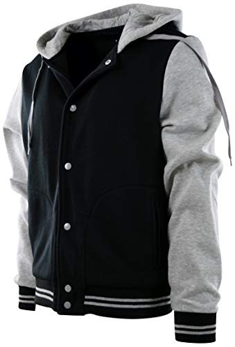 ChoiceApparel Mens Baseball Varsity Jacket with Detachable Hoodie (S, 611-Black/Grey)