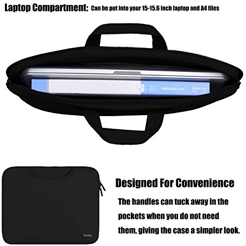 Laptop Sleeve Bag 15.6 Inch, Durable Slim Briefcase Handle Bag & with Two Extra Pockets,Notebook Computer Protective Case for Computer Notebook Ultrabook,Collapsible Carrying Handles (Black) - Thumbnail 2