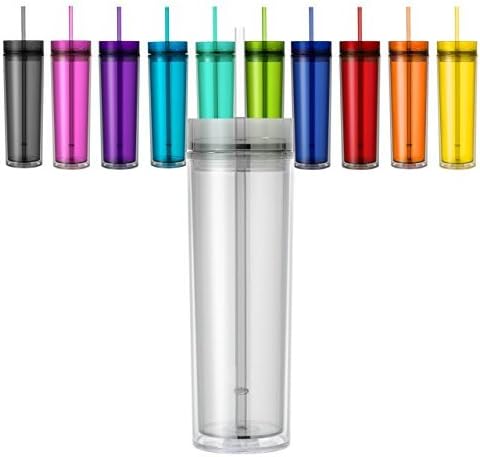 Set of 4 16oz Tumbler Cup, Double Wall, Skinny Acrylic Tumbler (Red)