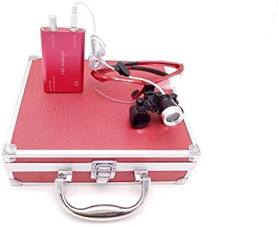 ZGOODPortable Surgical Medical Binocular Loupes 2.5×420mm Optical Glasses with 3W LED Headlight Lamp + Aluminum Box (Red)