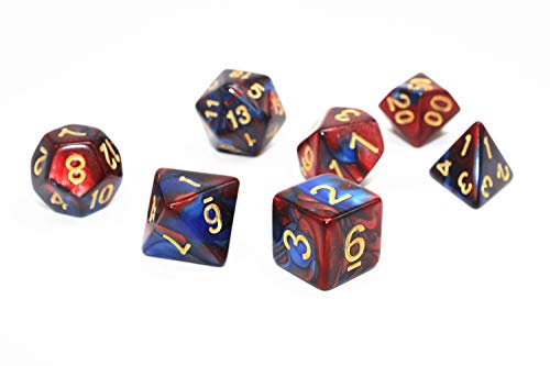 HD DND Dice Set RPG Red & Blue 7-Die Dice Set Fit Dungeons and Dragons(D&D) Pathfinder MTG Role Playing Games Polyhedral Dice with Dice Pouch