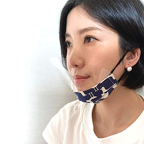 笑顔が見える透明マスク 5枚セット フェイスシールド マスク 大人用 フェイスカバー 透明シールド 軽量 カフェ マウスシールド おしゃれ 透明マスク クリアマスク 可愛い 北欧ネイビー 5枚入