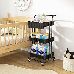 3 Tier Rolling Cart with Metal Handle, Table