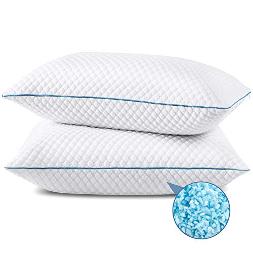 SENOSUR Shredded Memory Foam Pillows for Sleeping 2 Pack, Queen Size Cooling Bed Pillow with