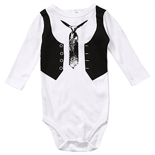Stven Hetick Newborn Baby Boys Girls Necktie Pattern Printing Long Sleeve Romper Bodysuit W3M