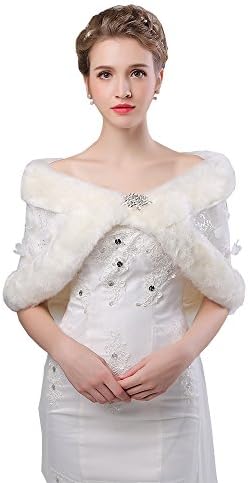 Kanrome Princess Petal Wrap Bolero Faux Fur Cape Shrug Stole Winter Warm Outwear (White)