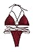 QINSEN Woman's Push up Padded Cutout High Waist Thong Bikini Sets Wine S
