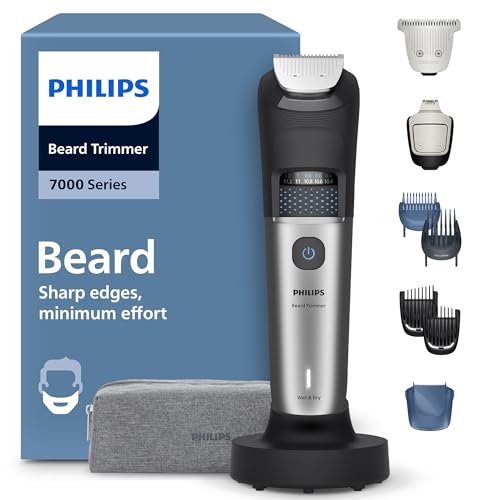 Philips Recortadora de barba series 7000, Hombre, Cuchillas autoafilables, 40 posiciones ajustables, Sensor de Barba, Sistema recogedor de vello, 100% Resistente al agua, Cabezal ancho, BT7670/15
