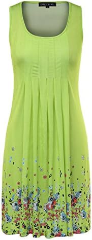 OMEYA WL Women's Summer Casual Loose Mini Dress Print Pleated Sleeveless Sundress A-Line Beach Dresses (L, 2)