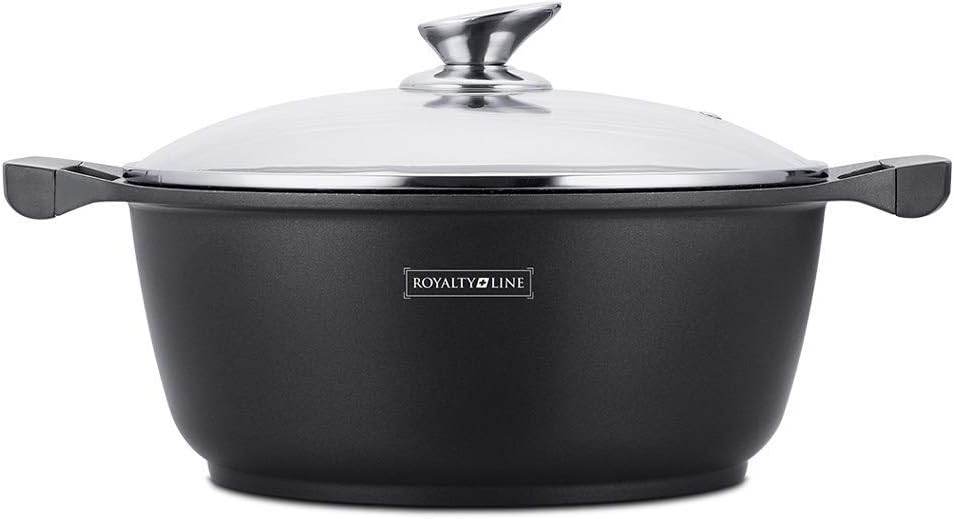 RL-BS26M - Casserole with Marble Coating, Glass Lid, Induction, 4.8 Liters, 26 cm, Black
