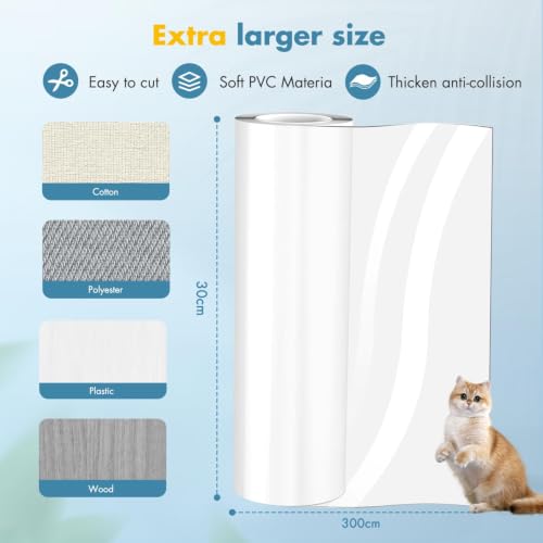 Cat Scratch Protection, 30 x 300 cm Scratches for Cats, Sofa Cats, Scratches Protectors for Sofas, PVC Anti-Scratch Protector, Protector for Sofa Door and Furniture