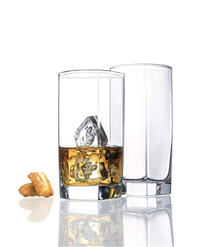 Elegant Highball Glasses [Set of 12] Drinking Glasses for Water, Juice, Beer, Wine, Whiskey, and Cocktails - Square Base with Rounded Top - Thumbnail 3