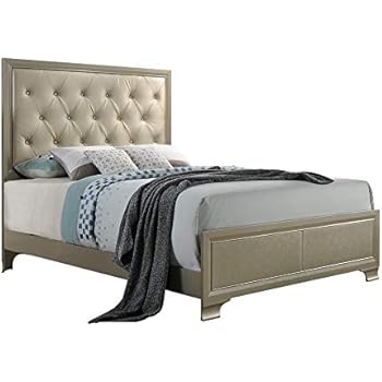 Amazon Com Delphine Upholstered Panel Bed Queen Champagne Wood
