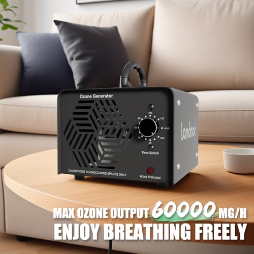 Ozone Generator 60,000mg/h, Ozone Air Purifier Deodorizer for Areas of 6,000 Square Feet, Efficient odor removal for Home, Basement, Smoke, Pet Room,Factory,Mall