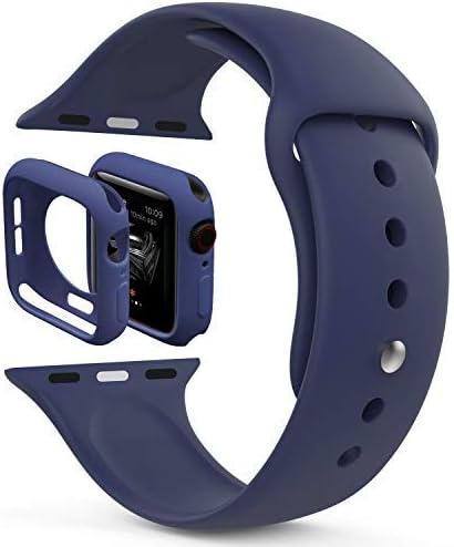House of Quirk Silicone Band Strap with Shock-Proof Bumper Compatible with Only 44mm Apple i Watch Series 4(Watch NOT Included) (Dark Blue)