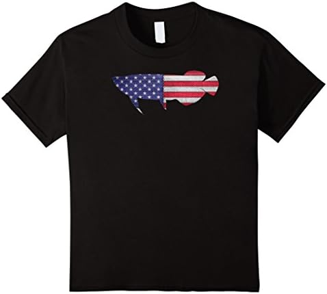 Kids Patriotic AROWANA American Flag Embroidery T-Shirt 4 Black
