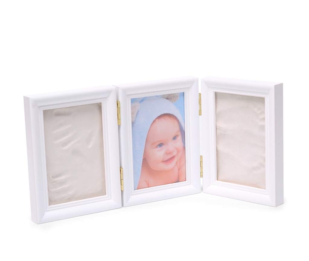 JoomUr Memorial Frames Baby Footprint or Handprint Keepsake Triple Folding Photo Frame with Clay Imprint Kit