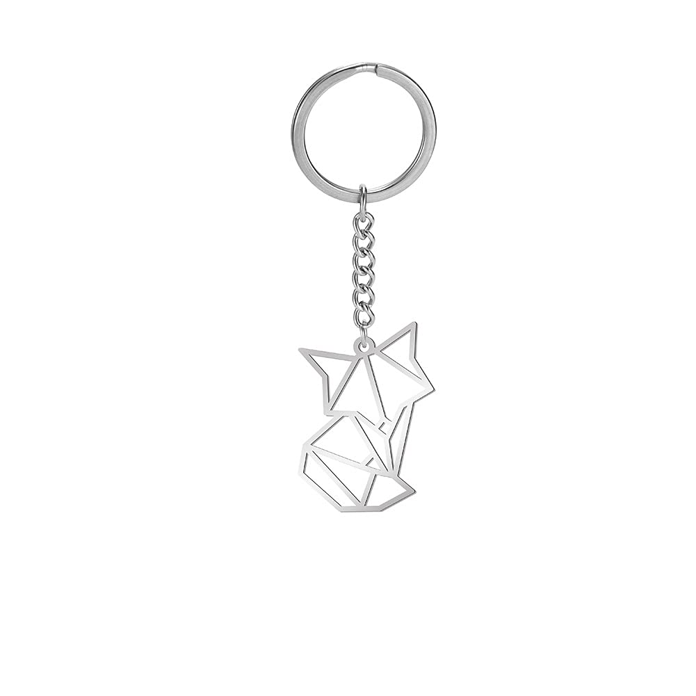 Amaxer Stainless Steel Cute Origami Keyring Geometric Hollow Out Animal Keychain for Unisex Animal Lover (Fox)
