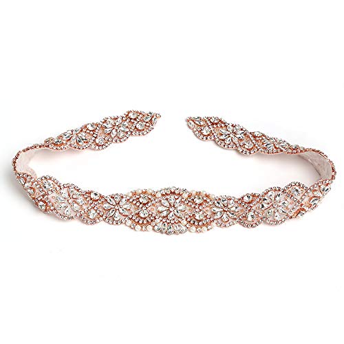 Bridal Dress Sash Rose Gold Crystal Applique with Clear Rhinestones for Wedding Belt Bridal Beaded Applique Wedding Applique - Thumbnail 2