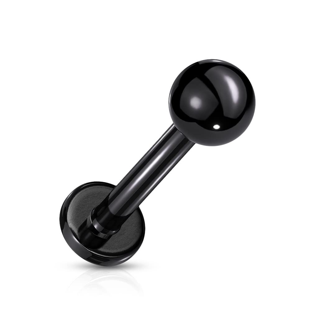 PiercedOff Black IP over 316L Surgical Steel 0.8mm Labret with Threadless Push in 2mm Top Ball - Length 6mm