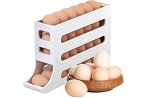 Haiaoxonr Automatic Rolling Egg Storage For Refrigerator, Fridge Organizer, Space Saving Refrigerator Egg Holder For Fridge ,Holds 28 Egg Storage，for Refrigerator,Kitchen,Cabinets,Tabl (White)