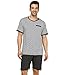 Suntasty Men's Summer Sleepwear Striped Short Sleeve Pajama Shorts and Top Set(Grey,XL,1004M)
