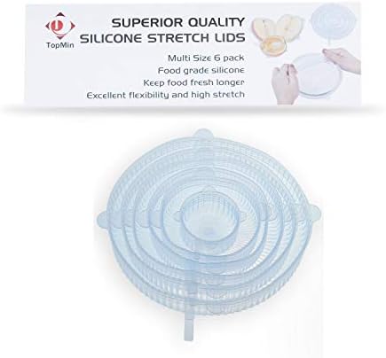 Topmin Silicone Stretch Lids,6 Pack of Various Sizes,Food Hugger and Unilid,Reusable,Durable and Expendable,Silicone Covers for Containers/Bowl/Food