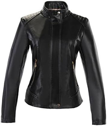 Womens Plus Size PU Jacket Stand Collar Locomotive Bomber Jacket Coat (Tag 6XL=US 2XL, Black)
