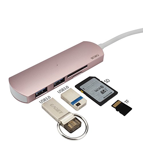 Type C USB Adapter,Dream Wings USB Type C Convertor Cable Memory Card Reader HUB with 2 USB 3.0 +1SD+1Micro SD Ports for Apple New MacBook 12 inch / 2016,2017 MacBook Pro 13 inch 15 inch (Rose Gold) - Thumbnail 2