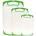 Dutis 3-Piece Dishwasher Safe Plastic Cutting Board Set with Non-Slip Feet and Drip Juice Groove, White with Lime Green