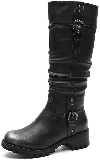 Amazon.com | Women's Vintage Round Toe Lace-up Buckle Knee High