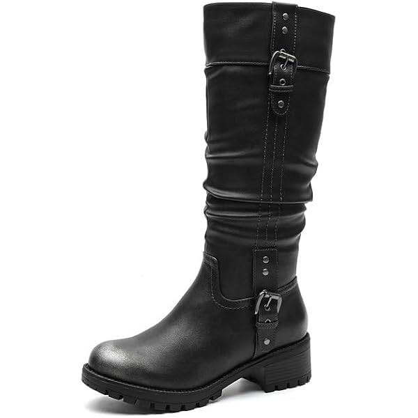 Amazon.com | Women's Vintage Round Toe Lace-up Buckle Knee High