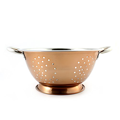 Copper & Stainless Steel Colander (2.5 Quart Capacity); Decorative Strainer/Fruit Bowl/Pedestal-Style Colander