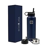 Iron Flask - 40 Oz, 3 Lids, Vacuum Insulated Stainless Steel Water Bottle, Hot & Cold, Wide Mouth, Nalgene, Double Walled, Simple Flow Thermo Modern Travel Mug, Hydro Canteen Powder Coated, Blue