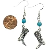 Cowboy Boot Charm Earrings with Turquoise Colored Stone Accent Beads on Sterling Silver Earwires, Cowboy Boots, Cowgirl, Southern, Country, Western, Southwest