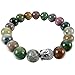 INBLUE Women,Men's 10mm 12mm Alloy Energy Bracelet Link Wrist Energy Stone Green Silver Tone Simulated Indian Agate Buddha Mala Bead Elastic